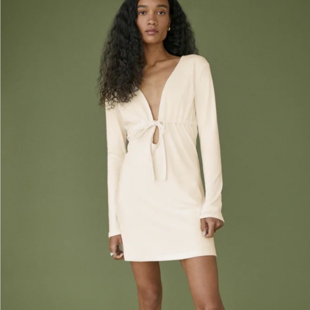 Reformation Cream Karah Tie Front Mini Dress Soft Minimalist Casual Neutral